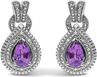 House of Brilliance Sterling Silver Pear Cut Amethyst and Diamond Accent Teardrop Stud Earrings at Nordstrom