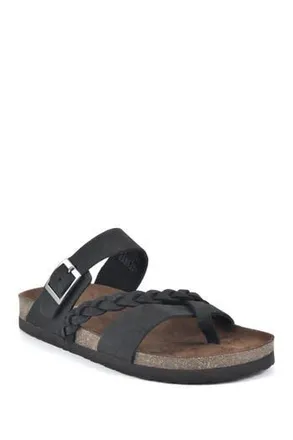 White Mountain Hazy Leather Footbed Sandal in Black/nubuck at Nordstrom Rack, Size 11