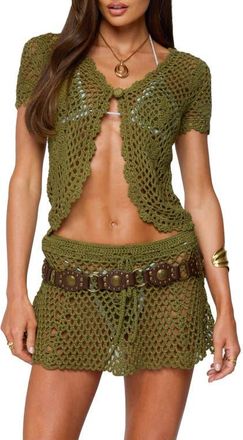 Edikted Mabelle Crochet Crop Cardigan in Olive at Nordstrom, Size X-Large