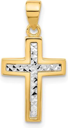 Diamond2Deal 14k Two-tone Gold Polished and Diamond-cut Cross Pendant