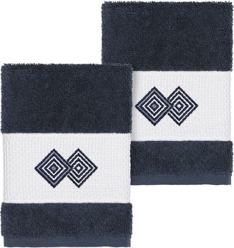 Linum Home Textiles 100% Turkish Cotton Noah 2Pc Embellished Washcloth Set