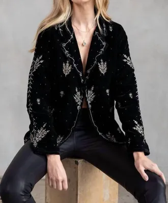 Lovestitch Beaded Velvet Blazer In Black
