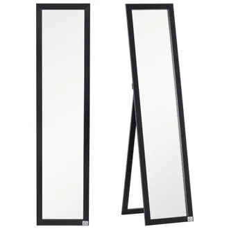 HOMCOM Espejo De Pie Cuerpo Entero Espejo De Pared Rectangular Con 2 Formas De Uso Moderno Para Pasillo Dormitorio Sala De Estar 37x37x154 Cm Negro
