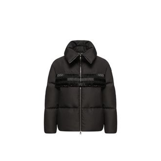 Moncler Moncler Manchot Beaded-trim Mid-length Down Jacket, Women, Black, Size: 00
