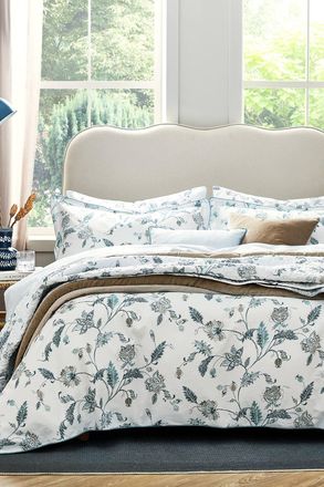Christy Bramley Spring Floral Cotton Sateen Duvet Cover Set in Blue | Size: Super King
