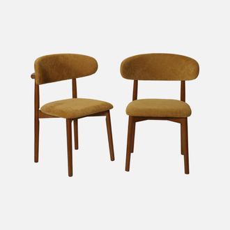 Sweeek Silla De Madera De Hevea Nogal Y Tela Chenilla, Set De 2