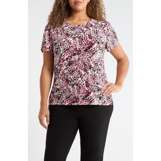 Anne Klein Abstract Print Tulip Sleeve Top in Pink Berry Multi at Nordstrom, Size 2 X