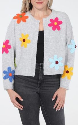 Rain + Rose Flower Pop Cardigan in Grey at Nordstrom, Size X-Large