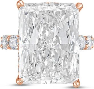 Diana M. Jewels 18kt rose gold 5ct lab grown Radiant Diamond Ring with Pav&eacute; Round Band