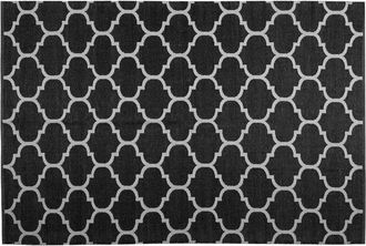 Beliani Alfombra Blanco Y Negro Reversible De Material Sint&eacute;tico Patr&oacute;n De Cuadrifolio 160 X 230 Cm Aladana