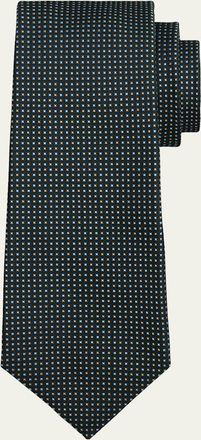 Kiton Mens Woven Micro-Geometric Silk Seven-Fold Tie