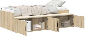 vidaXL Storage Bed Frame Sonoma oak 90 x 200 cm Engineered wood Vidaxl