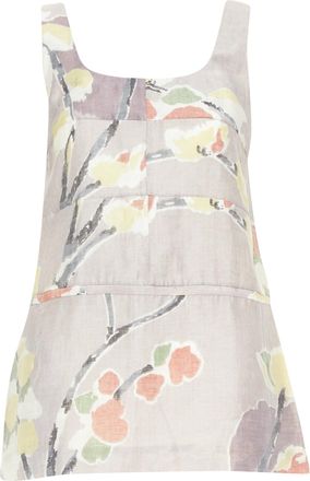 Marni light grey ramie blend muted floral print panelled scoop neck top IT38 XS