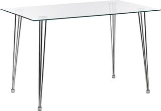 Beliani Dining Table WINSTON Silver 120 cm 70 cm Tempered Glass