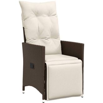 vidaXL Sill&oacute;n Reclinable De Jard&iacute;n Con Cojines Rat&aacute;n Sint&eacute;tico Marr&oacute;n Vidaxl