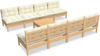 vidaXL Muebles De Jard&iacute;n 9 Pzas Y Cojines Madera Maciza De Pino Crema Vidaxl