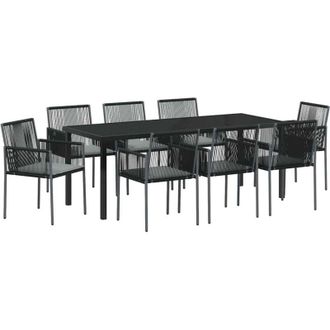 vidaXL Conjunto De Comedor De Jard&iacute;n 9 Pcs Negro Rat&aacute;n Sint&eacute;tico Vidaxl