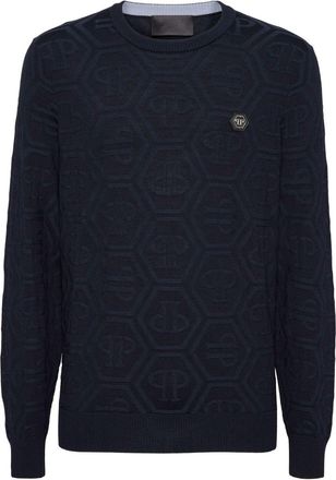 Philipp Plein Maglione con monogramma jacquard - Blu