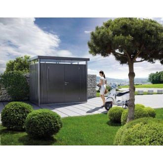 BIOHORT Caseta Cobertizo Metalica Highline H1 Color Gris Cuarzo Metalizado Doble Puerta