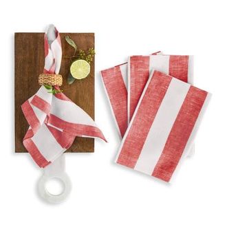 Solino Home Linen Dinner Napkins - Cabana Stripe, 20 x 20 in Red And White at Nordstrom, Size Large