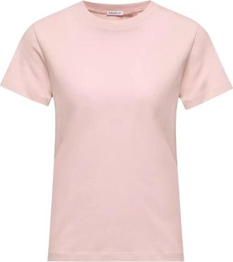 Moncler Logo Katoenen T-shirt - Dames - T-shirts - Roze - L - Katoen - Tops