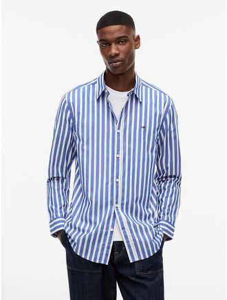 Tommy Hilfiger Mens Tommy Jeans Regular Fit Twill Shirt - Providence Blue Stripe - XXL