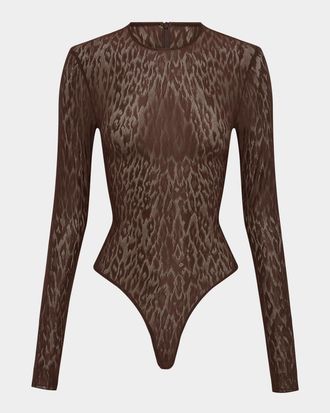 Alex Perry Animal Print Long-Sleeve Bodysuit