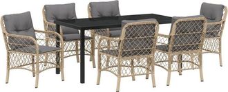 vidaXL Garden Dining Set with Cushion 7 pcs Beige Poly rattan Vidaxl
