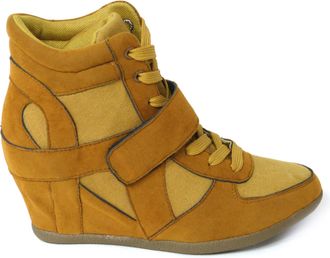 Generic Womens Ladies high Heel lace up Hidden Wedge hi high top Trainer Ankle Boots Booties Size (Tan 0106, UK Footwear Size System, Adult, Women, Numeric, M