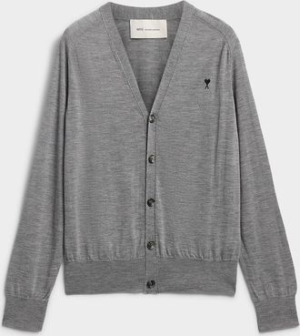 Ami Mens Ami de Coeur pure merino wool Cardigan Sweater