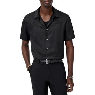 John Varvatos Bodie Short Sleeve Button-Up Shirt in Black at Nordstrom Rack, Size Medium