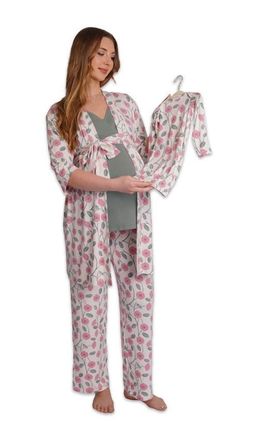 Everly Grey Analise During & After 5-Piece Maternity/Nursing Sleep Set for Mom & Baby in Honey Bloom at Nordstrom, Size X-Large