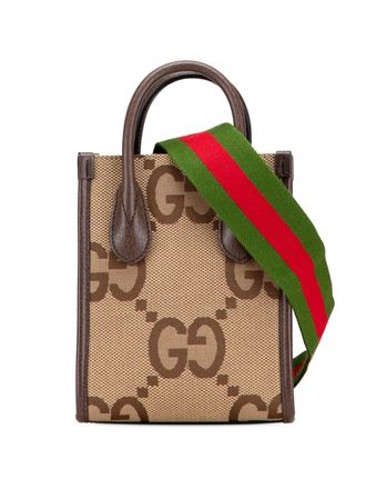 Gucci Borsa a tracolla Jumbo mini in tela GG con decorazione Web 2016-2025 - Marrone