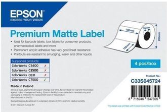 Epson Premium Matte Adhesivo Permanente Acr&iacute;lico 102 X 152 Mm 3200 Etiqueta(s) (4 Rollo(s) X 800) Forma