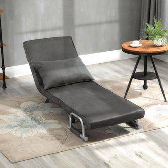 HOMCOM Single Folding 5 Position Convertible Sleeper Chair Bed in Dark Grey