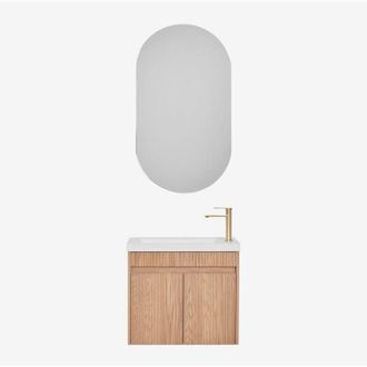 Sklum Conjunto De Mueble De Ba&ntilde;o Suspendido En Madera Con Lavabo Integrado Narek Sklum