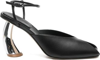 A.W.A.K.E. 100 mm muiltjes met gewelfde hak en open neus - Zwart