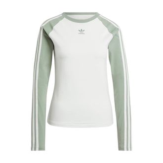 adidas (WMNS) adidas Slim Fit Long Sleeve Tee Asia Sizing White Trace Green IY3197