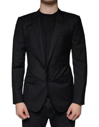 Dolce & Gabbana Mens Black Martini Bee Single Breasted Blazer Virgin Wool Clothing