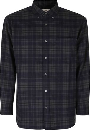 Dunst Blue Checked Flannel Polyester-Blend Casual Shirt