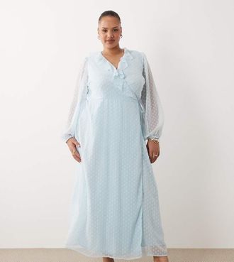 Vila VILA Curve - Vestito lungo a maniche lunghe in chiffon plumetis azzurro-Blu