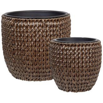Beliani Beliani - Set De 2 Macetas De Rat&aacute;n Sint&eacute;tico Para Interior Y Exterior De Color Marr&oacute;n Berberis