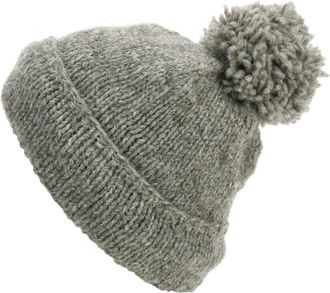 Loud Elephant Hand Knitted Wool Beanie Bobble Hat - Plain Oatmeal
