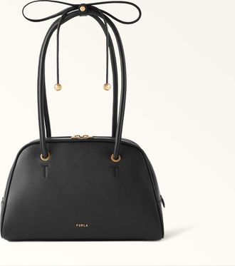 Furla Poppy Borsa A Mano L Nero Nero Pelle Pieno Fiore Diamond + Pelle Di Vitello Sidney Donna