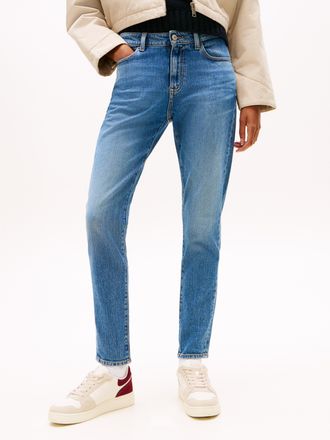 Tommy Jeans Slim-fit-Jeans TOMMY JEANS TJLUCY MR SLIM, Damen, Gr. 26, L&auml;nge 28, denim medium, Denim/Jeans, Obermaterial: 99% Baumwolle, 1% Elasthan, unifarben, sl