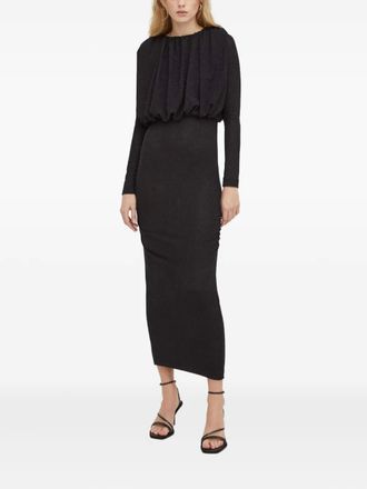 Day Birger Et Mikkelsen long-sleeved gathered maxi dress - women - Polyester/Elastane/Cotton - S - Black