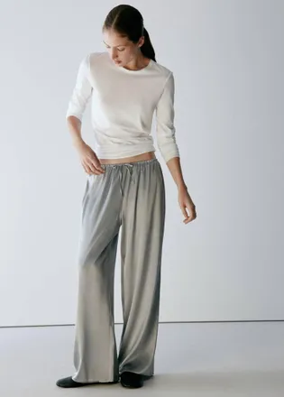 Mango Pantaloni dritti seta argento - Donna - S - MANGO