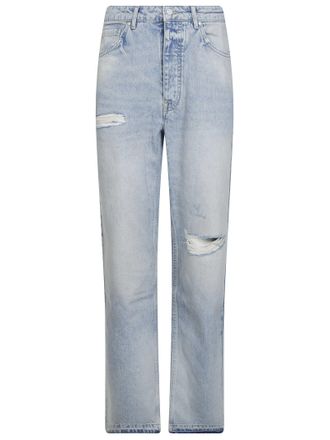 Represent Light Blue Heaton Denim Distressed Straight-Leg Jeans