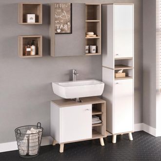 Vicco Conjunto De Muebles De Ba&ntilde;o Senyo, Blanco, 4 Partes, Con Armario Alto