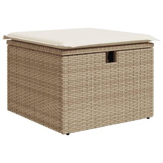 vidaXL Vidaxl - Taburete De Jard&iacute;n Con Coj&iacute;n Rat&aacute;n Sint&eacute;tico Beige 55x55x37cm